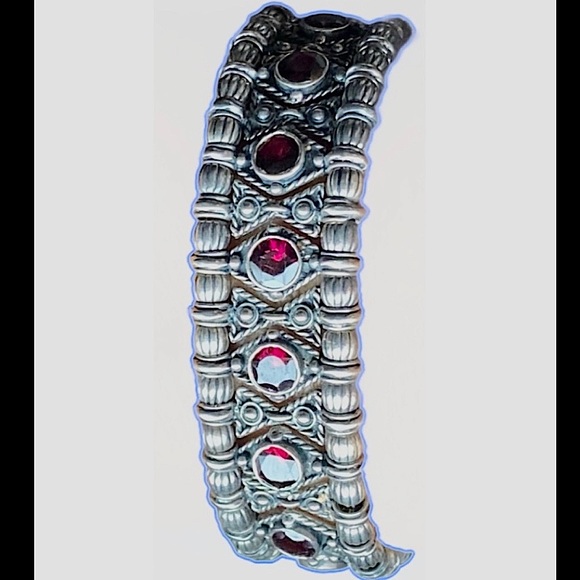 ❤️‍🔥2XHP❤️‍🔥VTG Gothic 925 Silver and Red Stone Bracelet - Picture 7 of 14